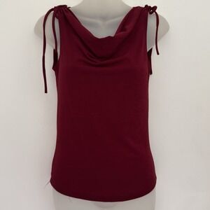 CANDY RAIN Top Women L Burgundy Cowl Neck Business Britteny Spears Retro Vtg Y2K